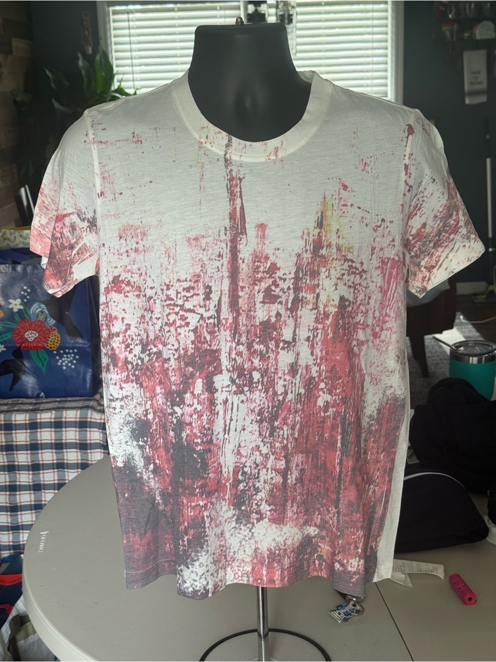 Urban Outfitters Related Men's White Graphic Crewneck T-Shirt w Red Wash Print